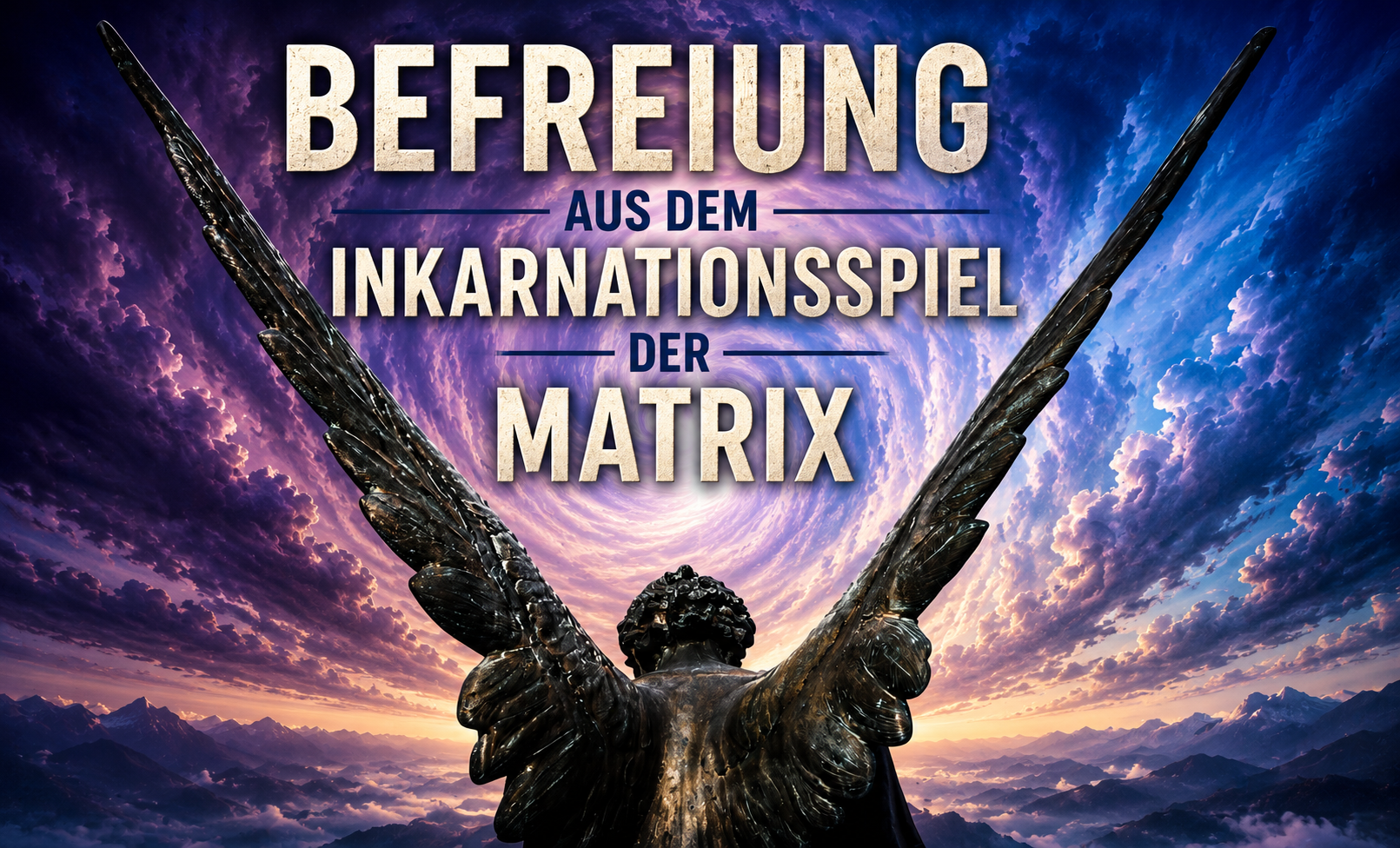 Befreiung aus dem Inkarnationsspiel der Matrix – symbolische Darstellung einer geflügelten Figur vor einem leuchtenden kosmischen Portal